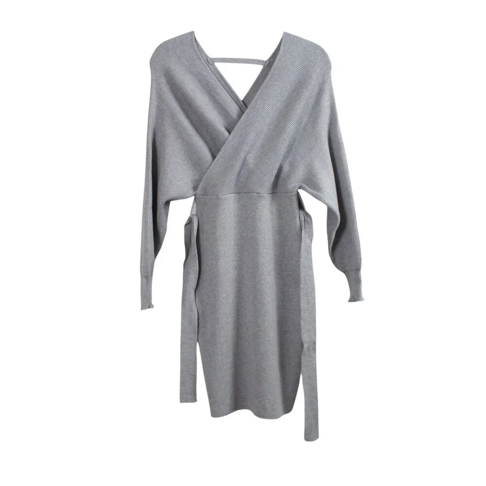 Crossover V-neck Mini Sweater Dress - Picture 3 of 15